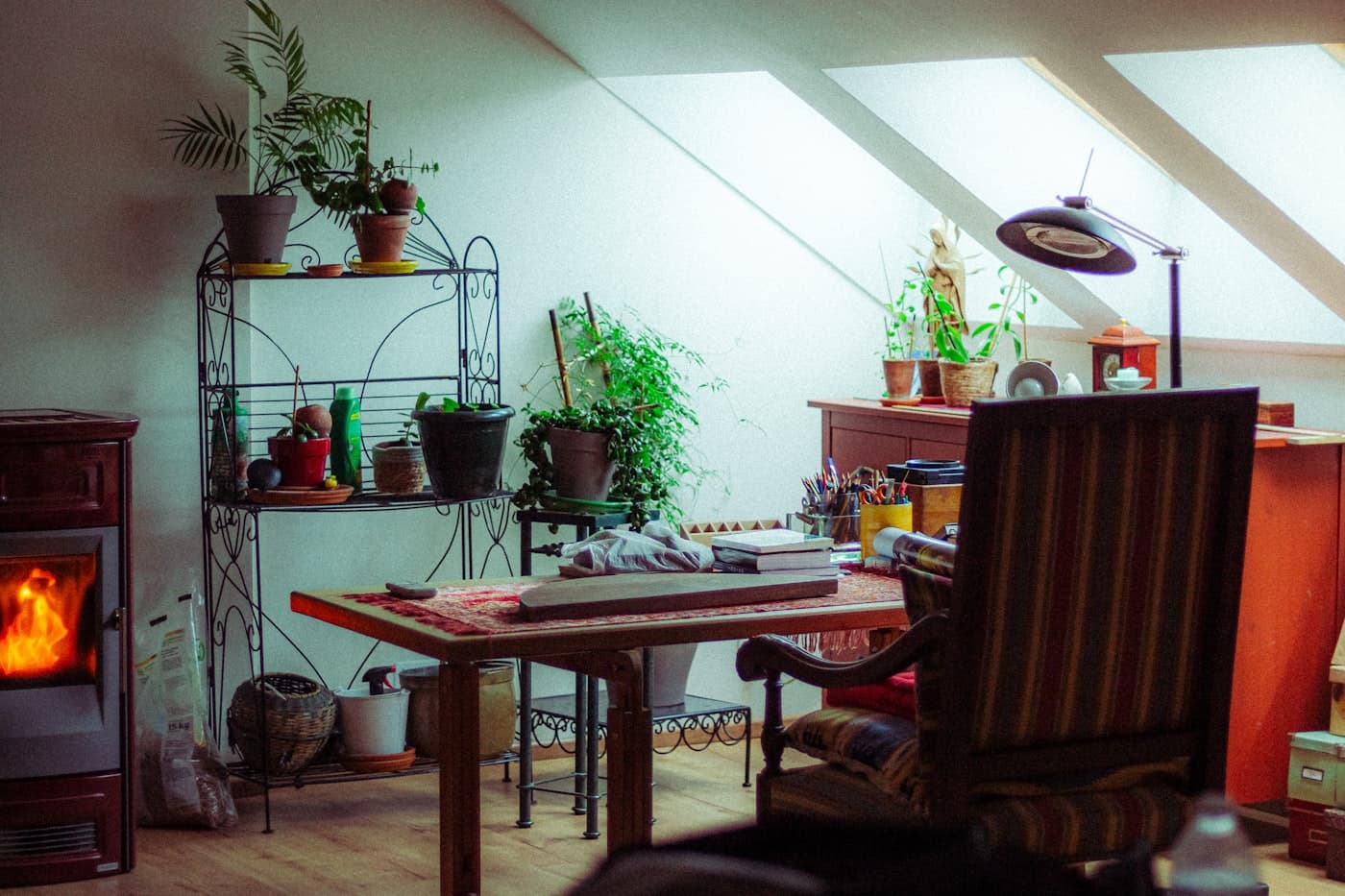 A warm, natural-light studio workspace